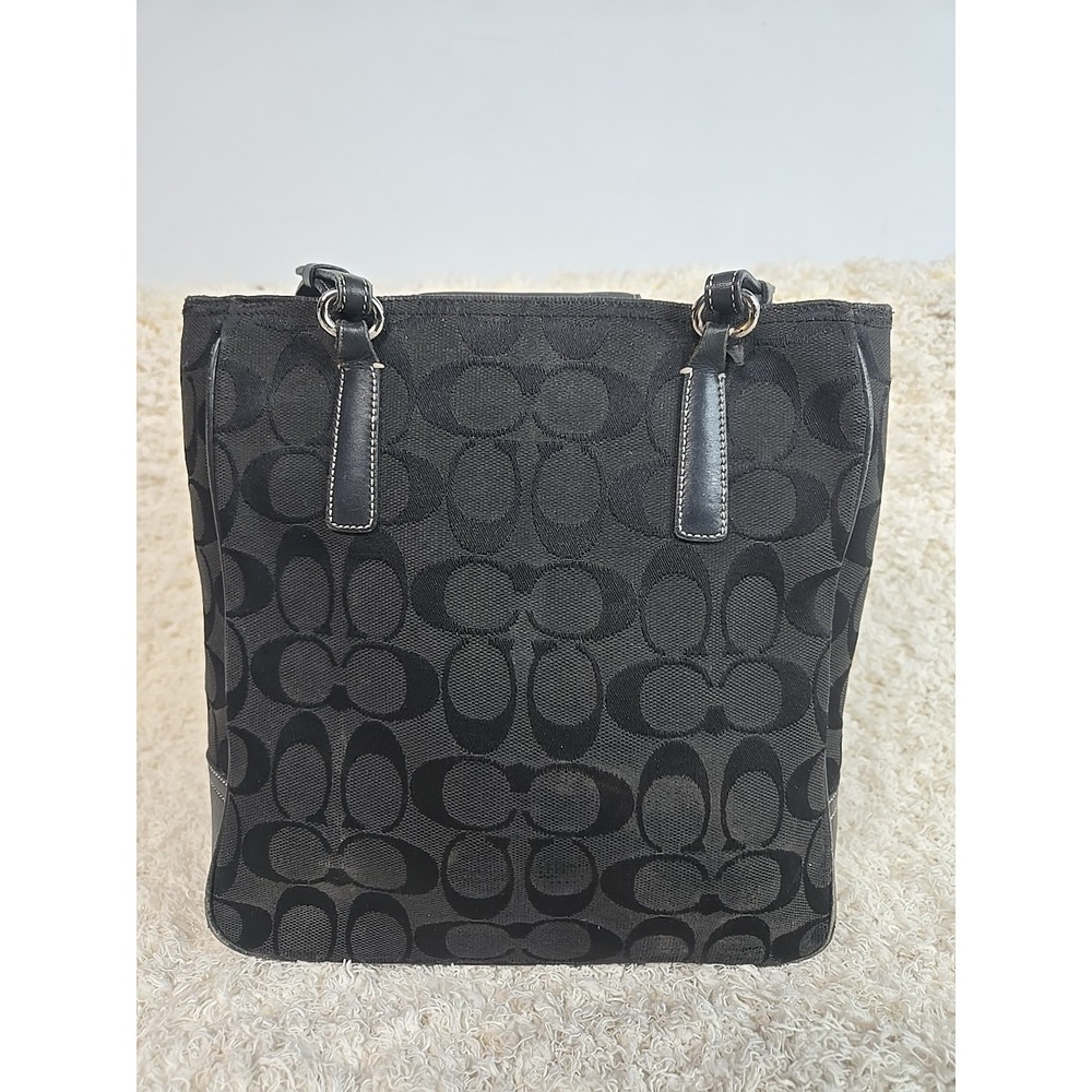COACH Shoulder Tote Bag Canvas Leather Black READ**